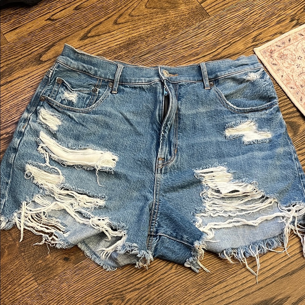 American Eagle Outfitters Blue Distressed Jean Shorts
